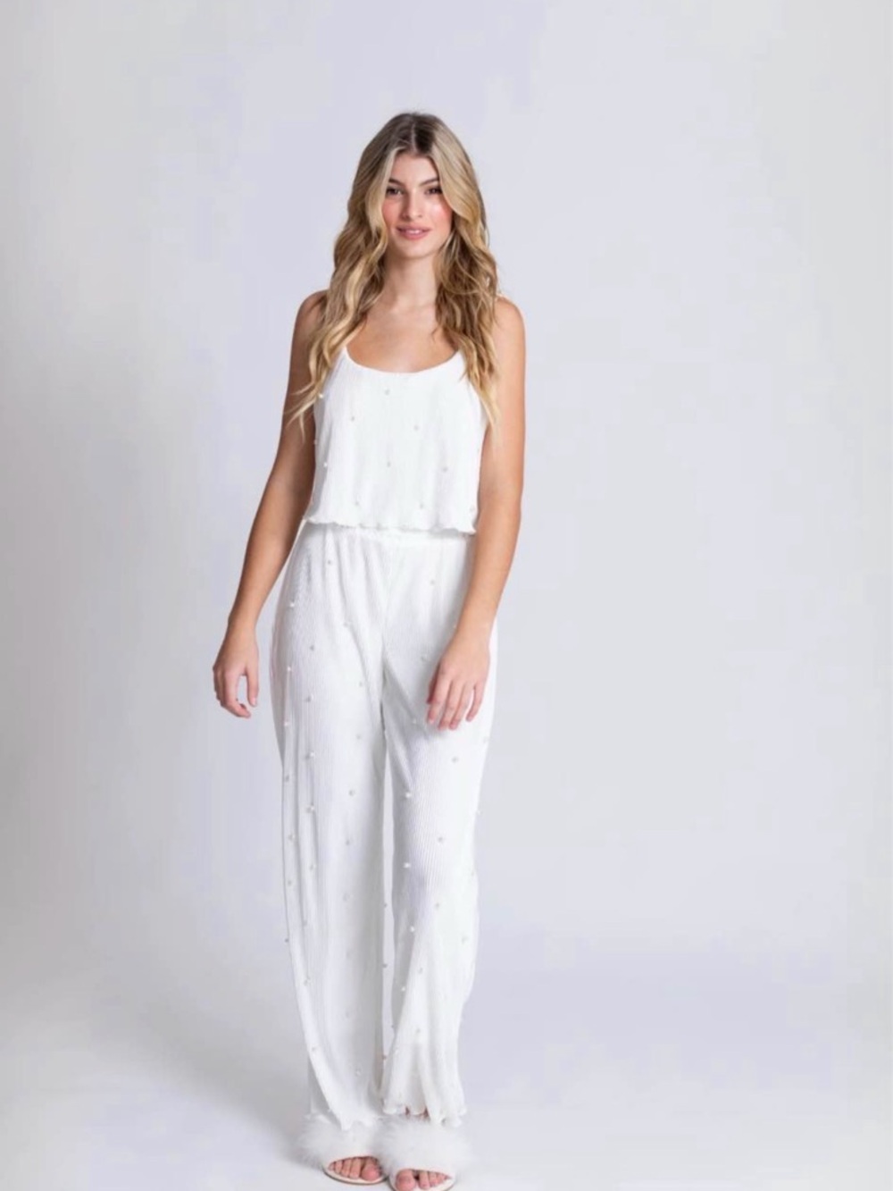 Waverly White Sleeveless Wide-Leg Pajama Set for Bride To Be